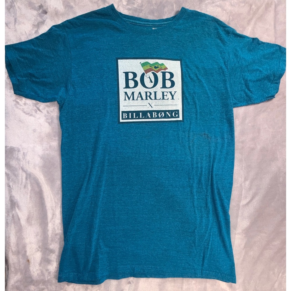 Billabong x Bob Marley Mens Large Teal Heather Graphic T-Shirt Roots Rock Reggae